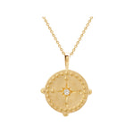 Murkani's 18 Karat yellow gold plated pendant disc Into The Light Necklace.