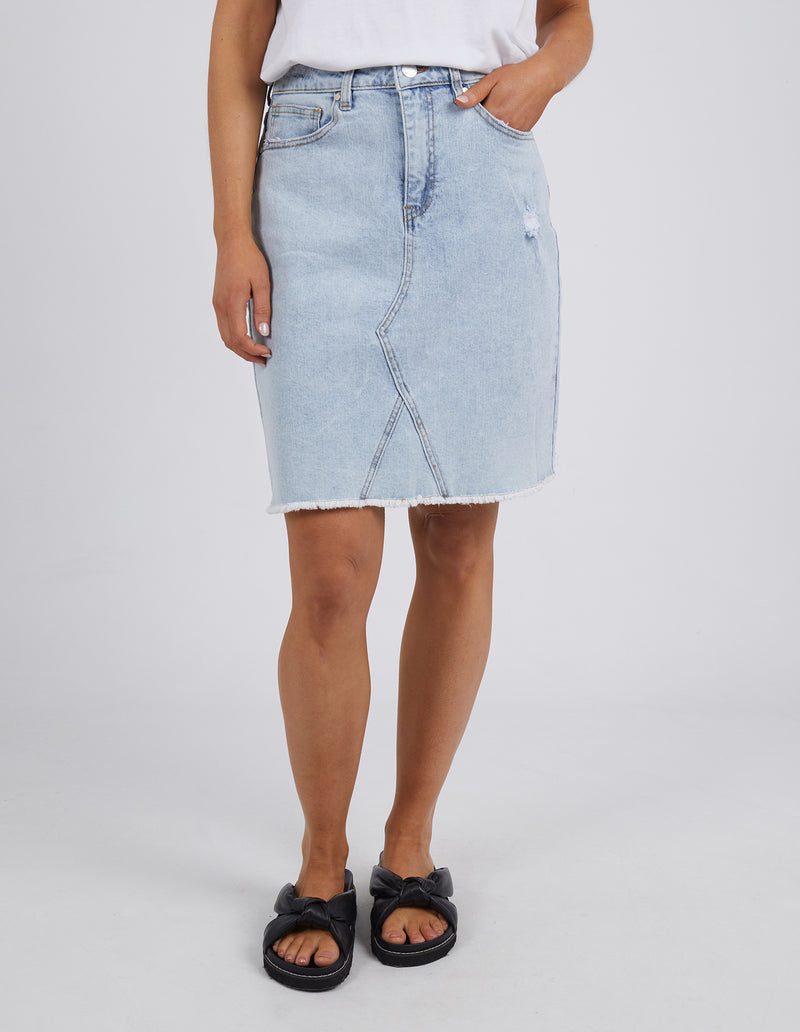 the belle skirt by foxwood is pale blue denim soft a line skirt