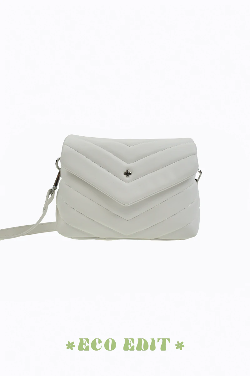 Pascal crossbody bag by peta and jain is a white vegan chevron quilted material