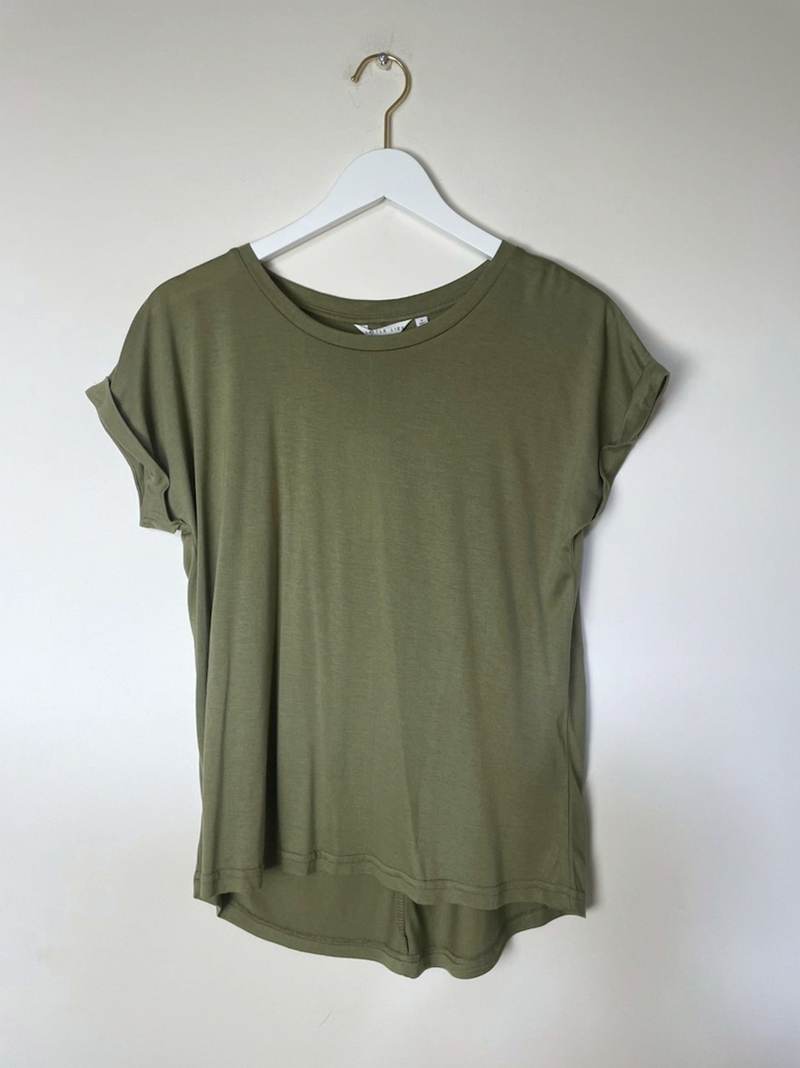 soft jersey rolled sleeve tee by little lies in khaki green