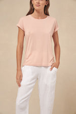 the rolled sleeve tee by little lies in a soft pink jersey blend