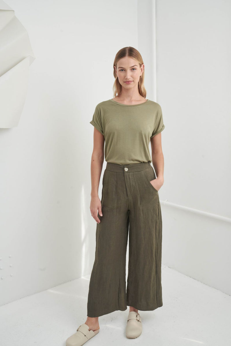 soft jersey rolled sleeve tee by little lies in khaki green