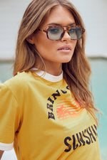 Tomorrow land sunglasses by reality eyewear are square shape tortoise frames with yellow lenses